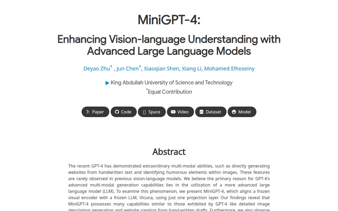 MiniGPT-4 homepage screenshot