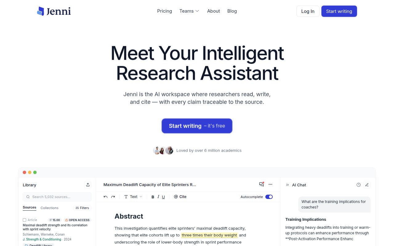 Jenni homepage screenshot
