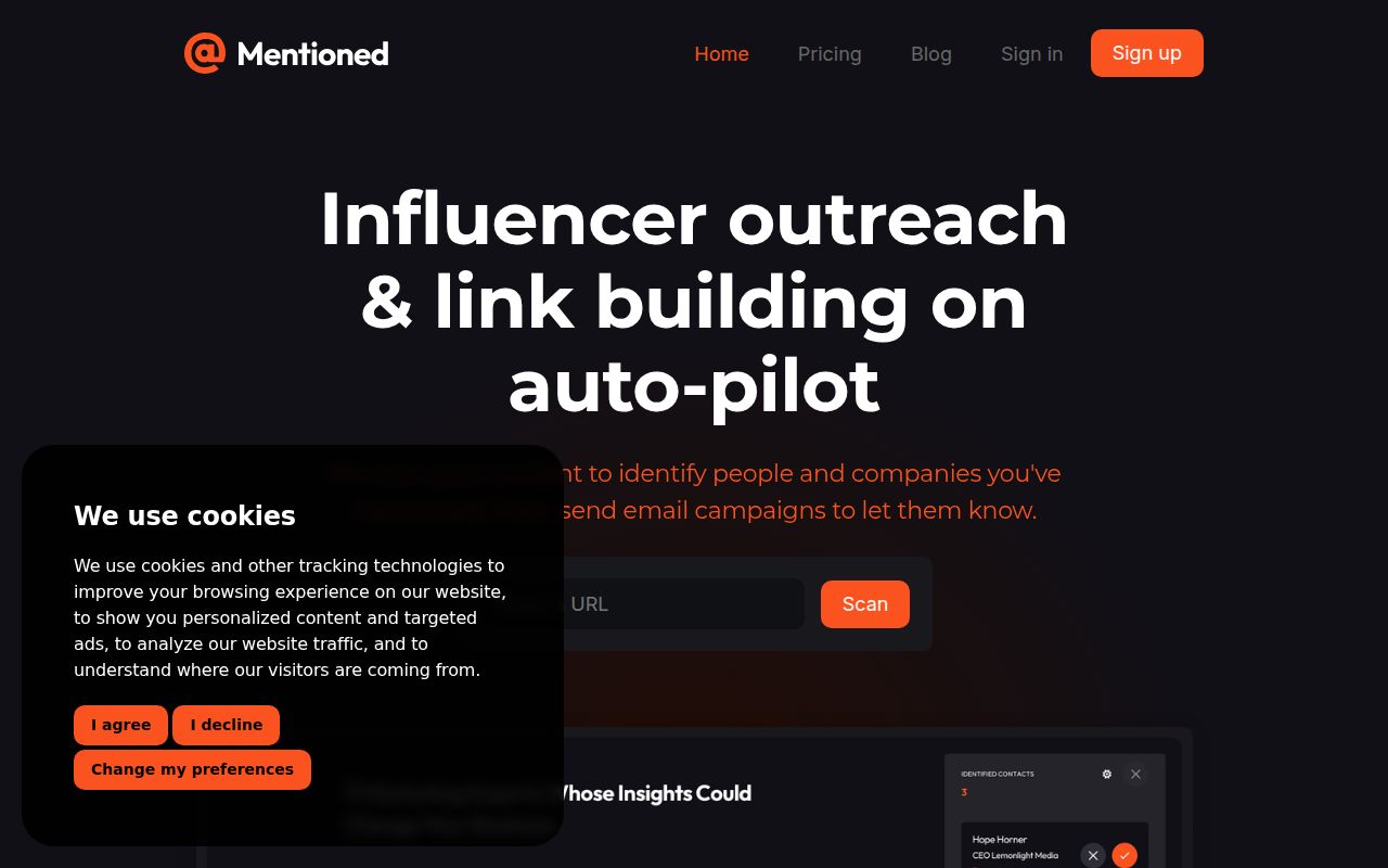 Mentioned homepage screenshot