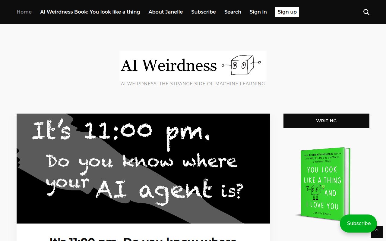AI Weirdness homepage screenshot