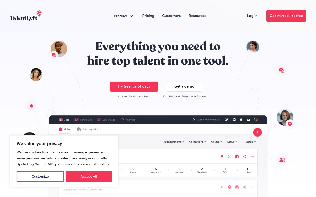 TalentLyft Job Description Writer homepage screenshot