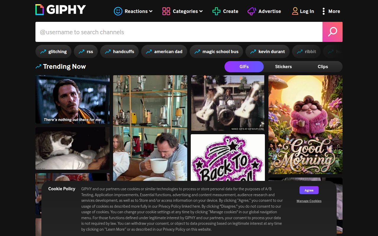 Giphy homepage
