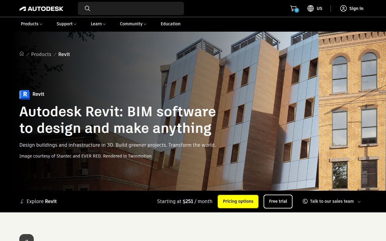 Autodesk Revit homepage screenshot