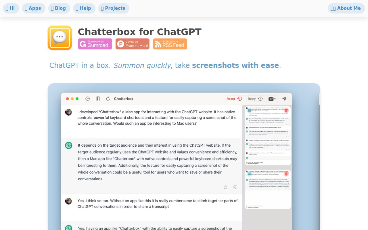 Chatterbox for ChatGPT homepage screenshot