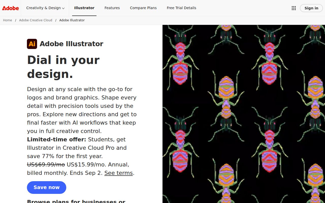 Illustrator homepage screenshot