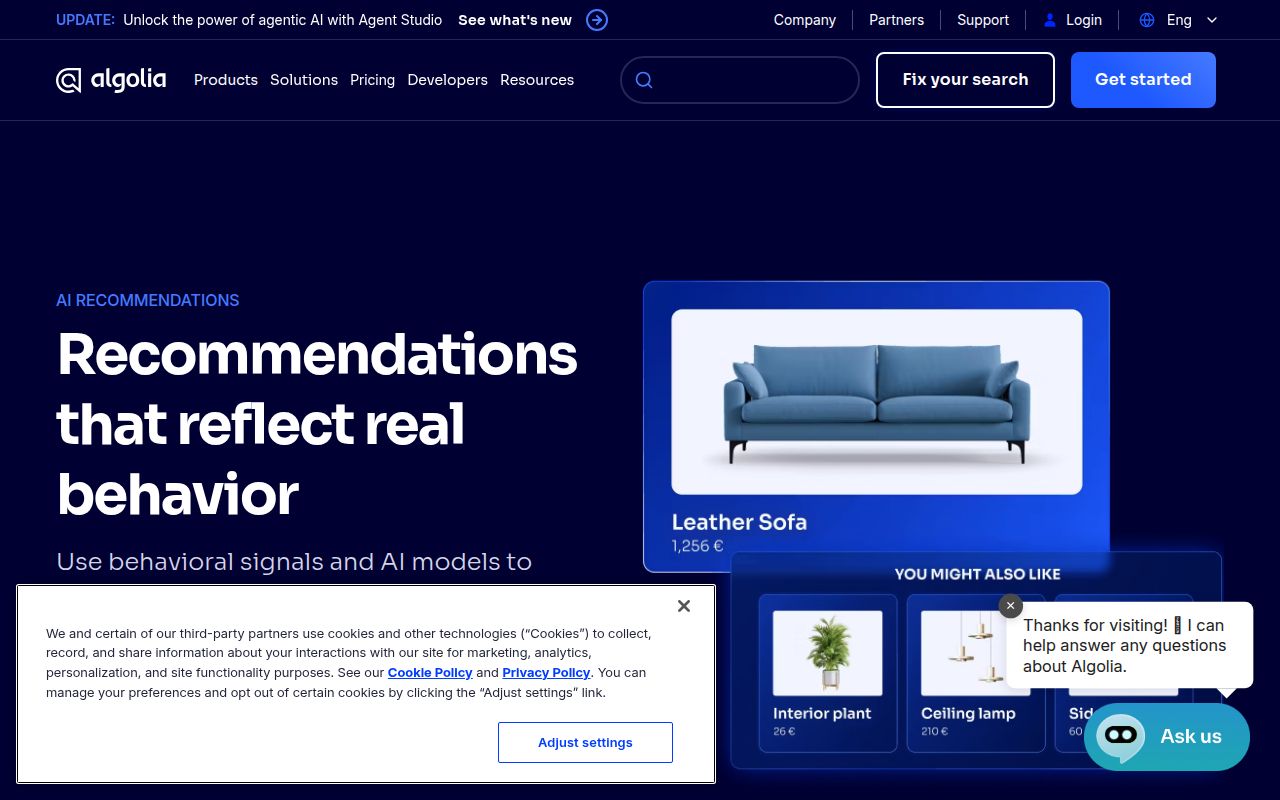Algolia Recommend homepage screenshot
