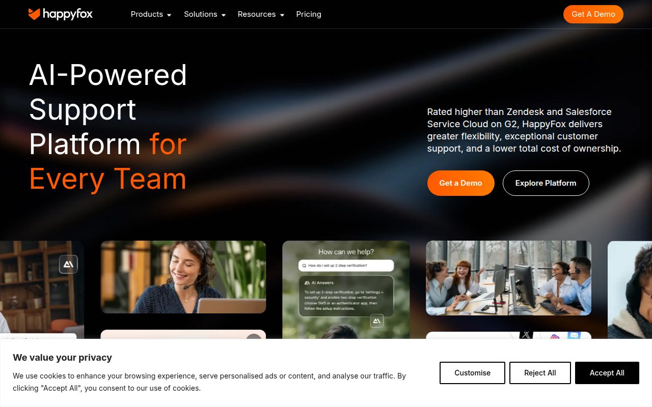 HappyFox homepage