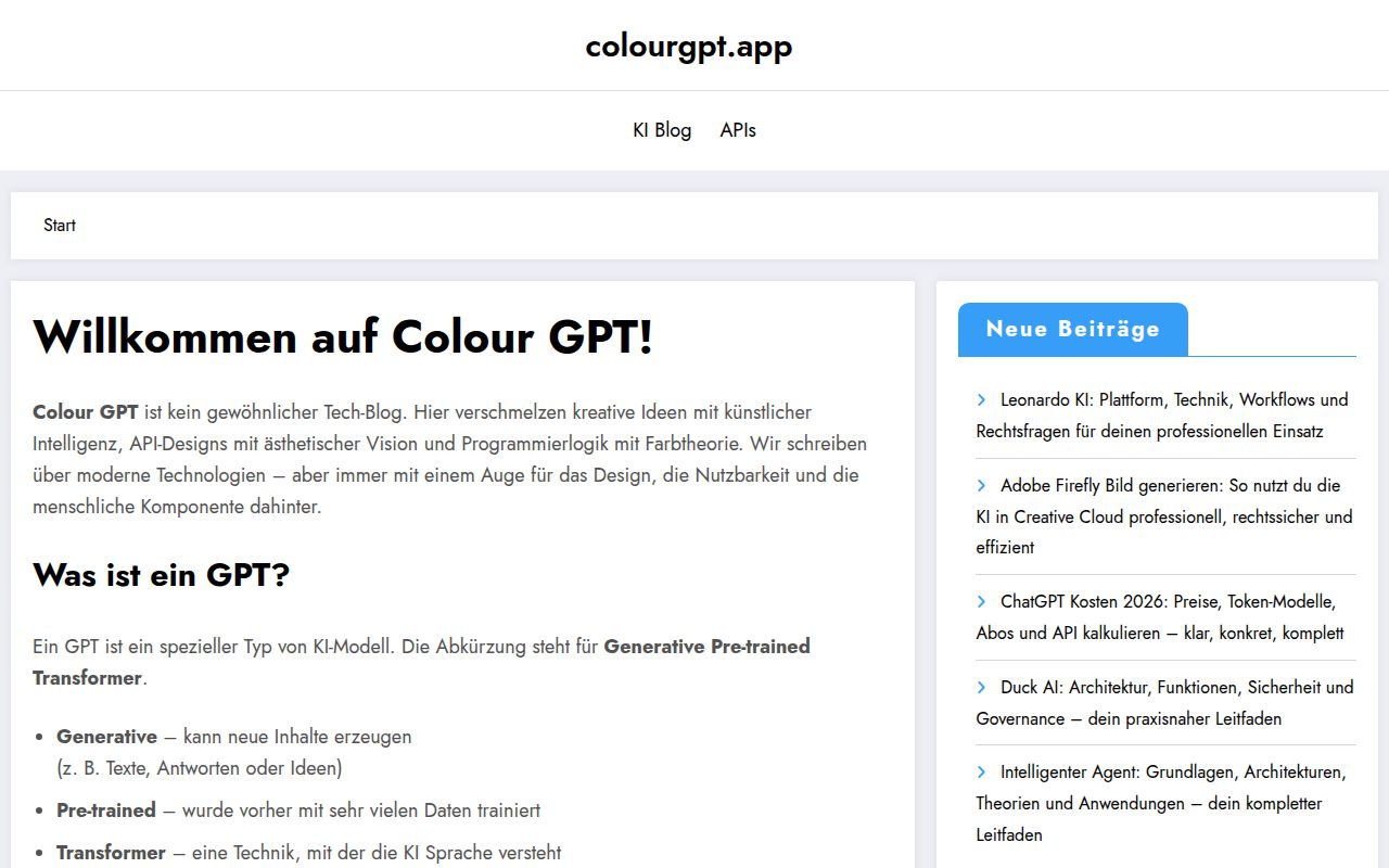 ColourGPT homepage screenshot