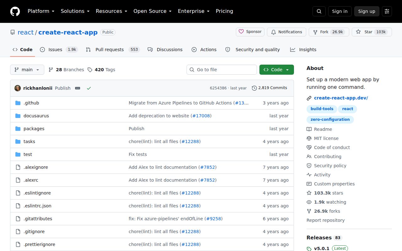 Create React App homepage screenshot