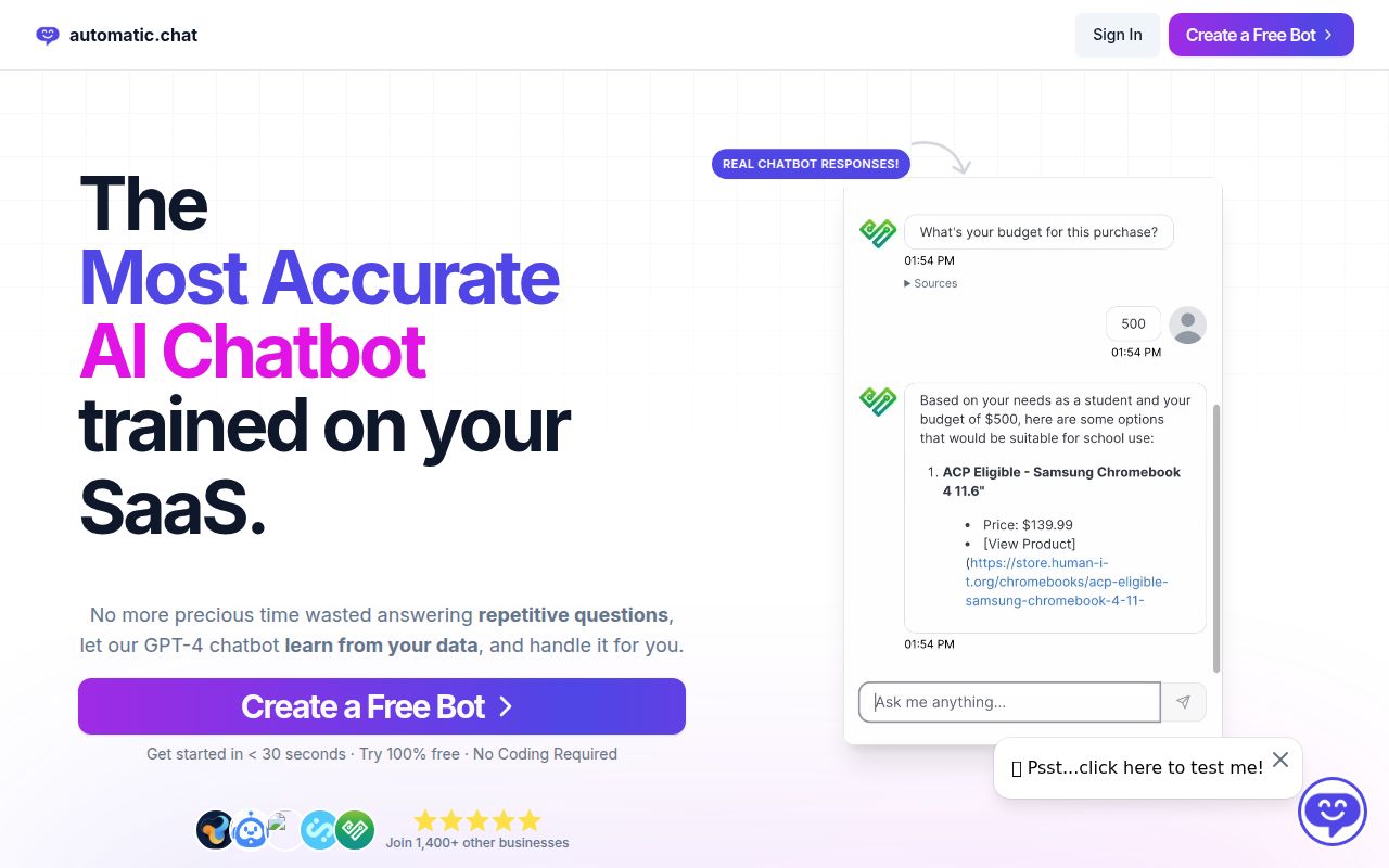 Automatic Chat homepage screenshot