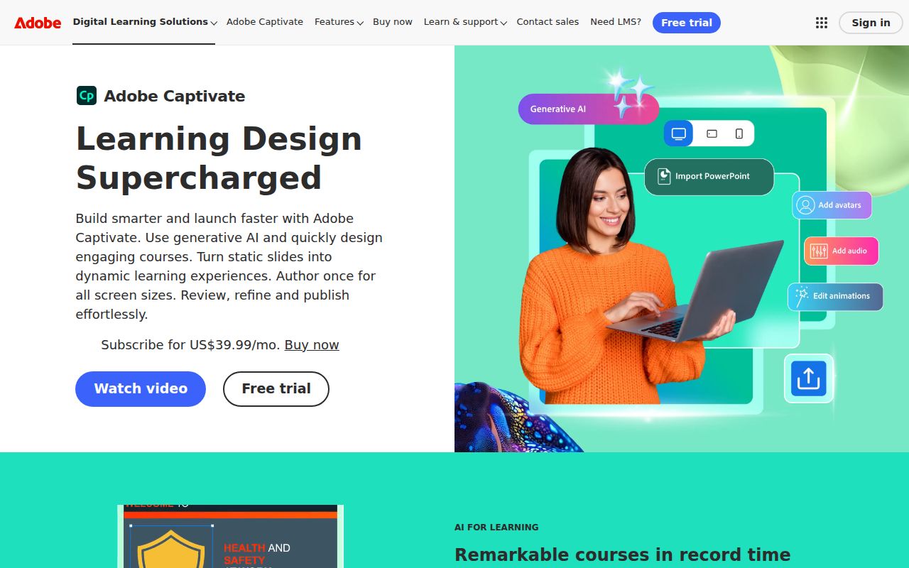 Adobe Captivate homepage screenshot