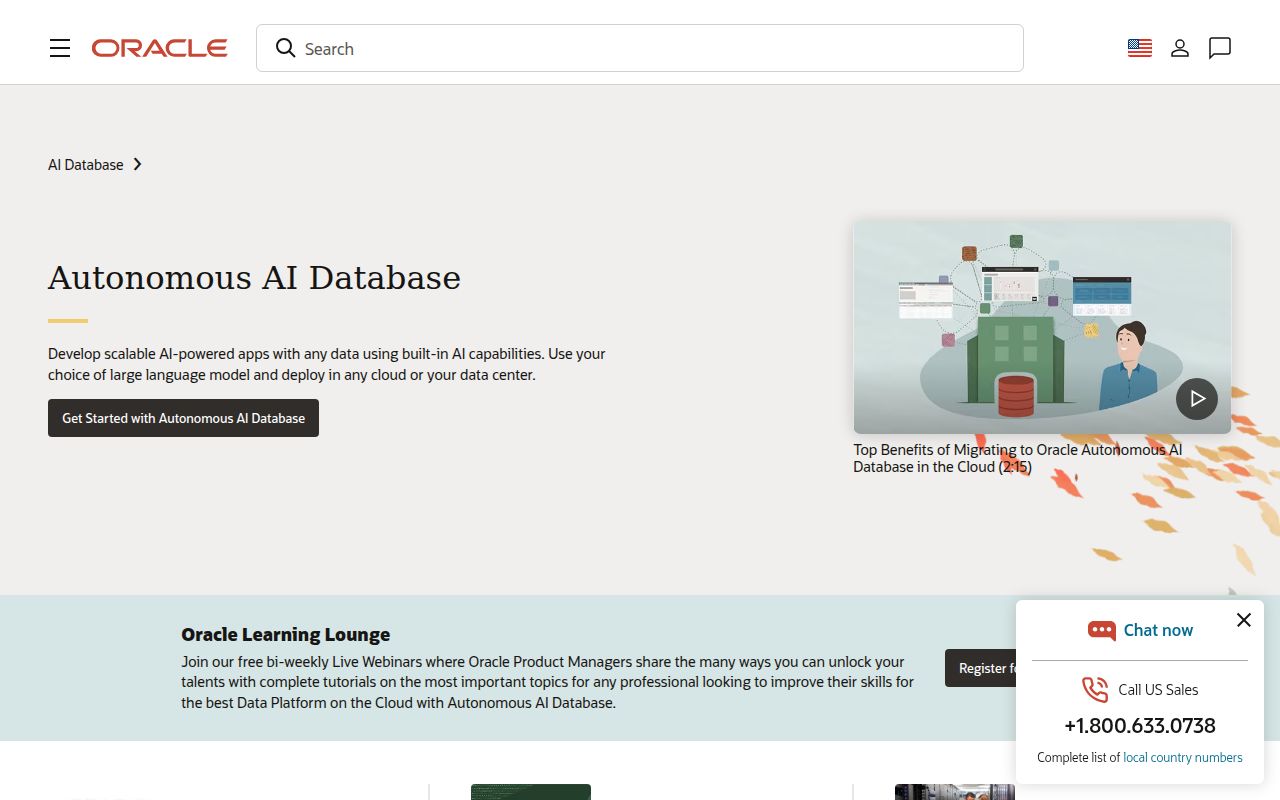 Oracle Autonomous Database homepage screenshot
