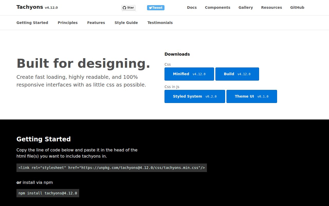 Tachyons CSS homepage screenshot