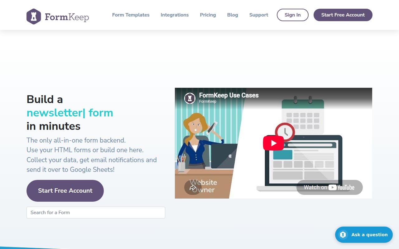FormKeep homepage screenshot