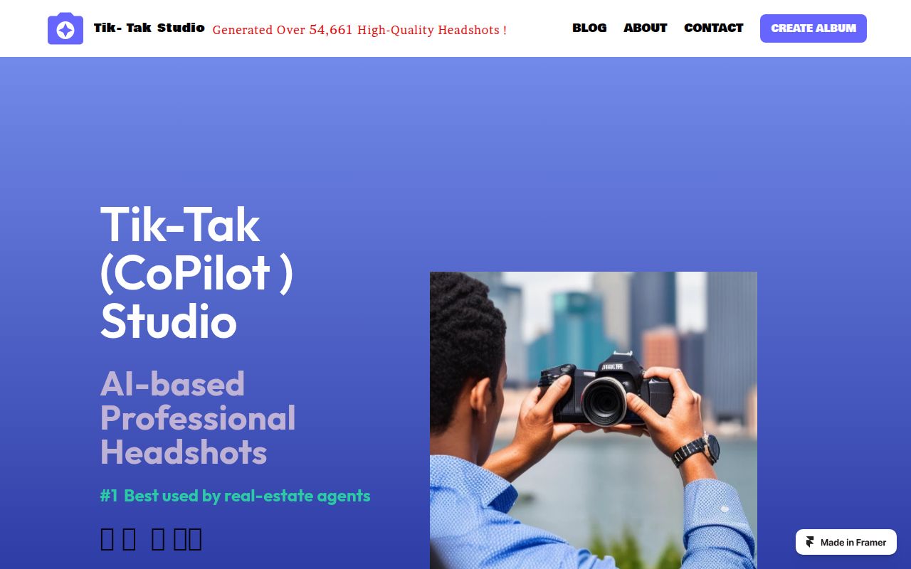 Tiktak (co-pilot) studio homepage screenshot