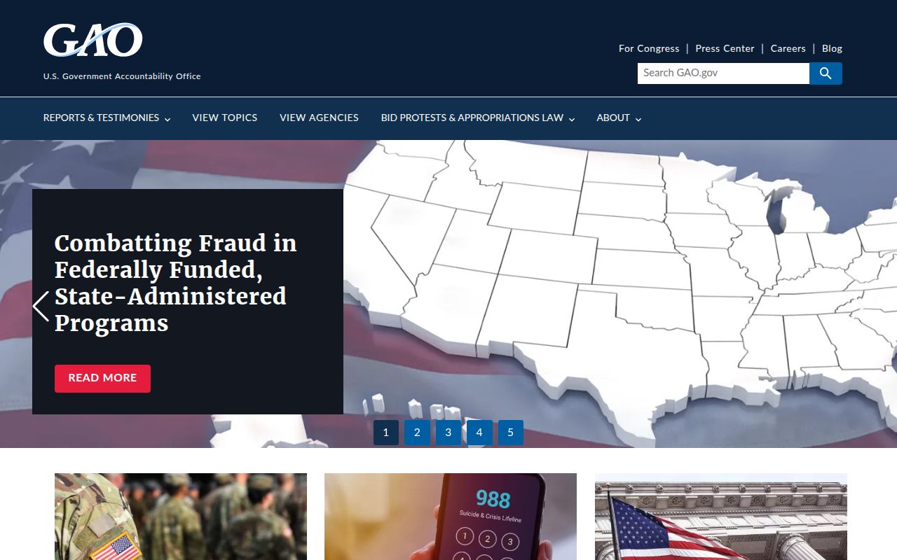 GAO homepage screenshot