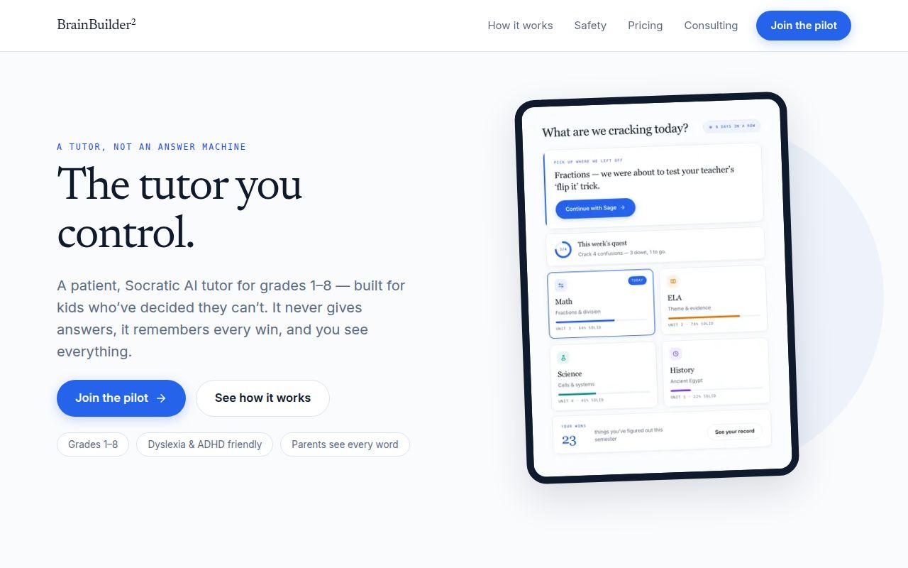 Brain Builder homepage screenshot