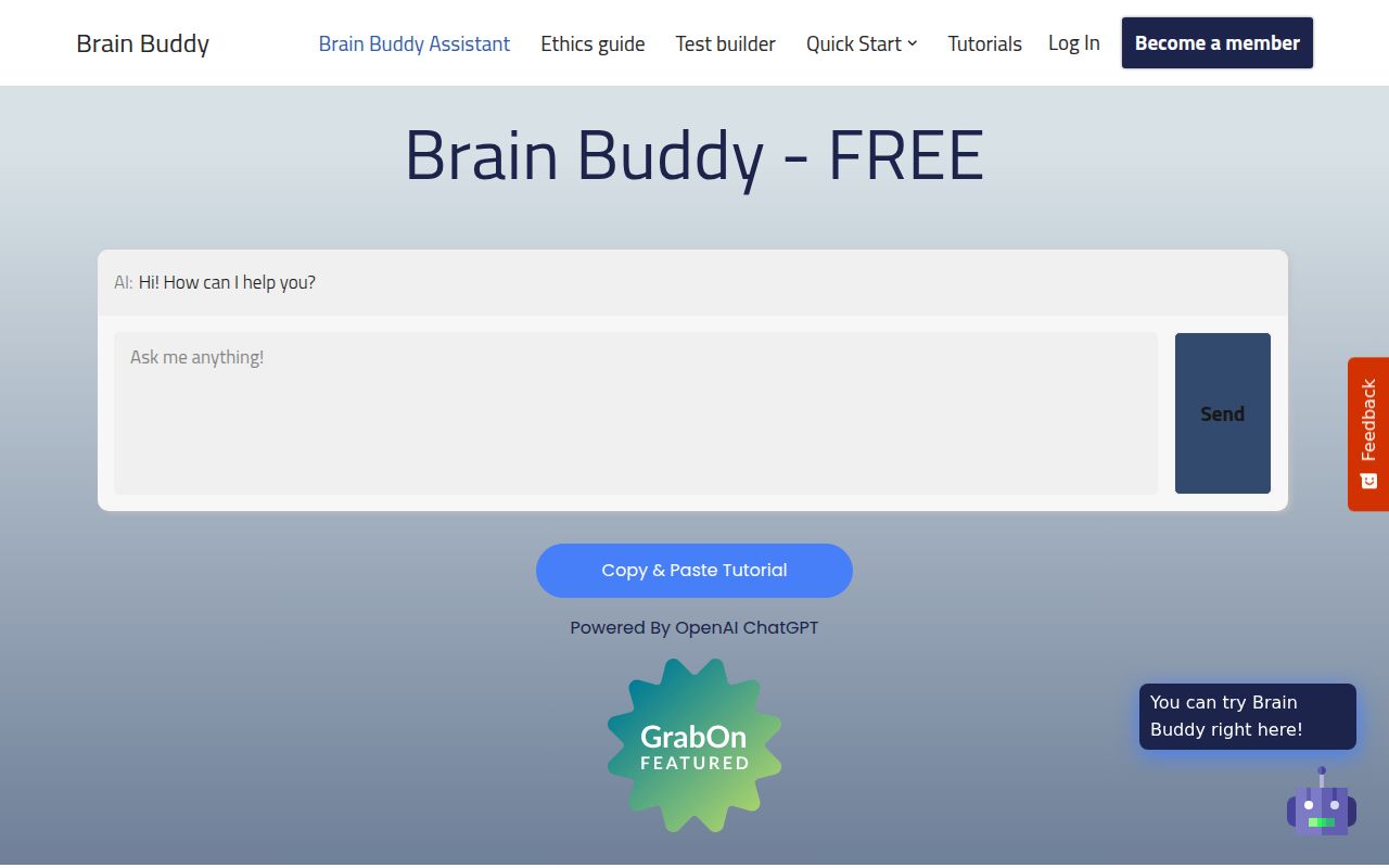Brain Buddy homepage screenshot