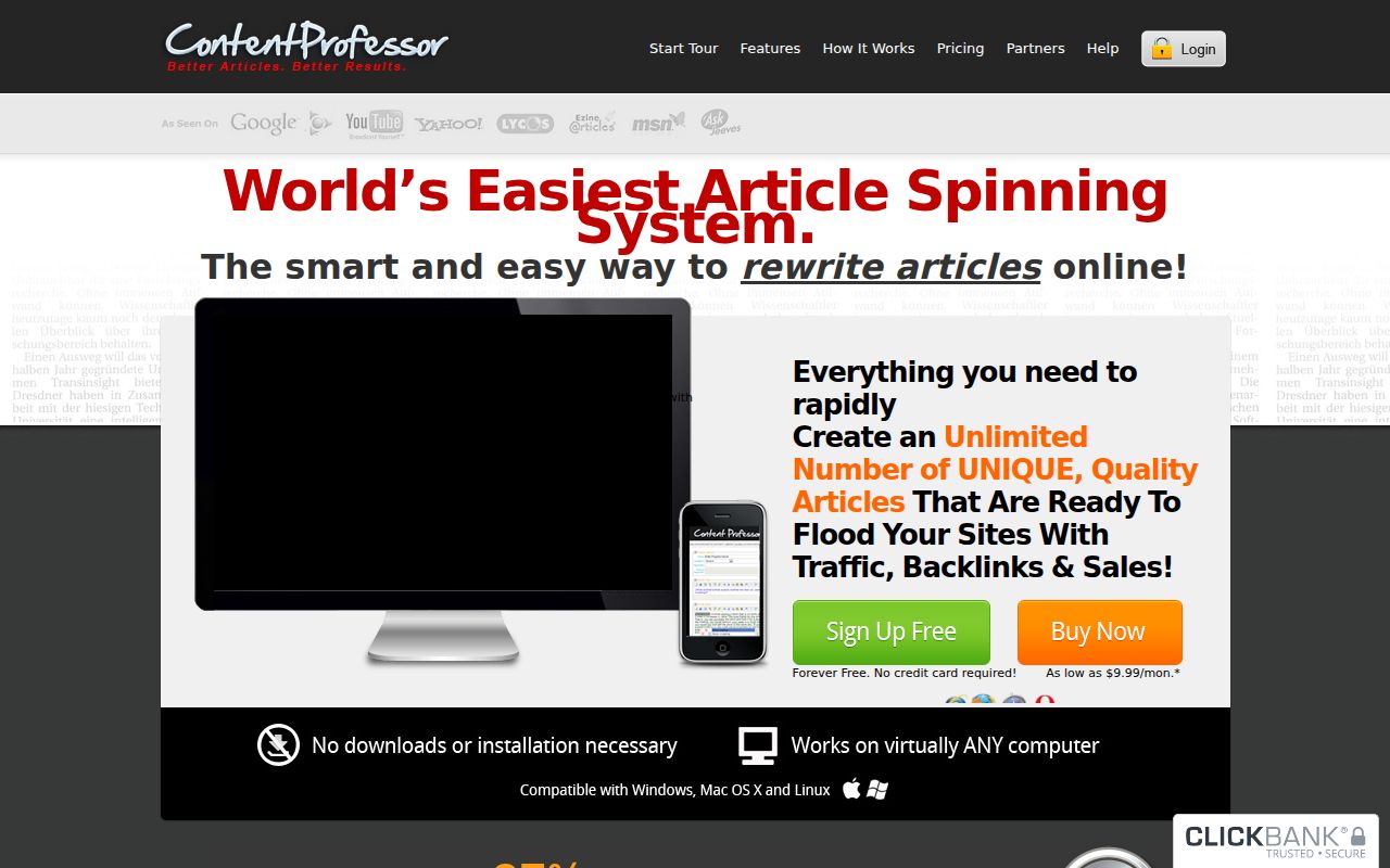 Content Professor homepage screenshot