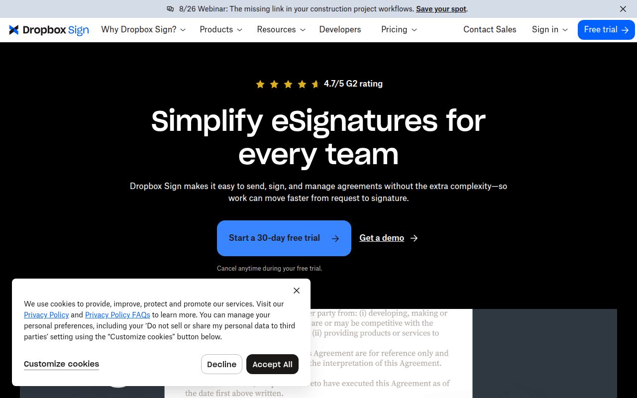 HelloSign homepage screenshot