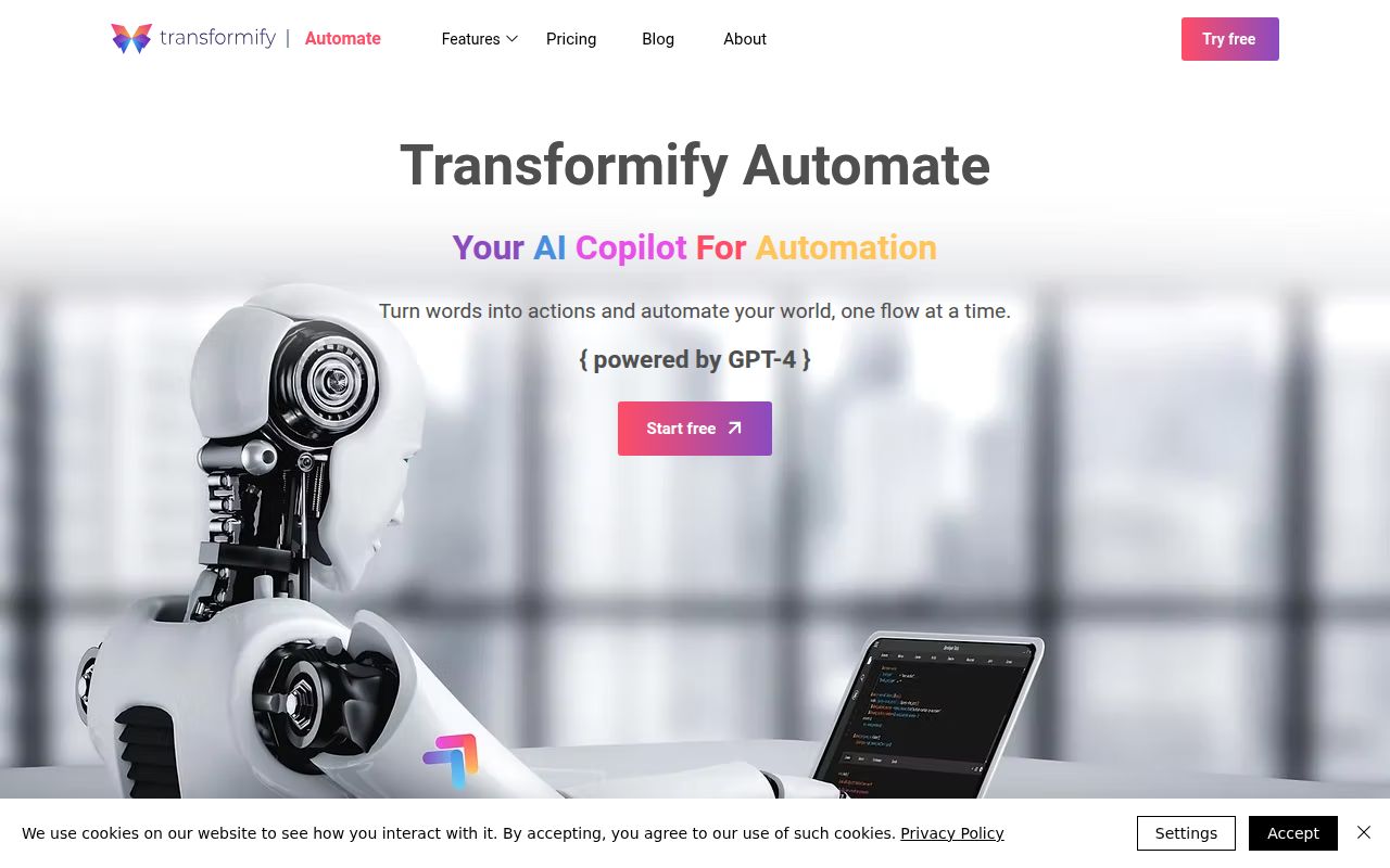 Transformify Automate homepage screenshot