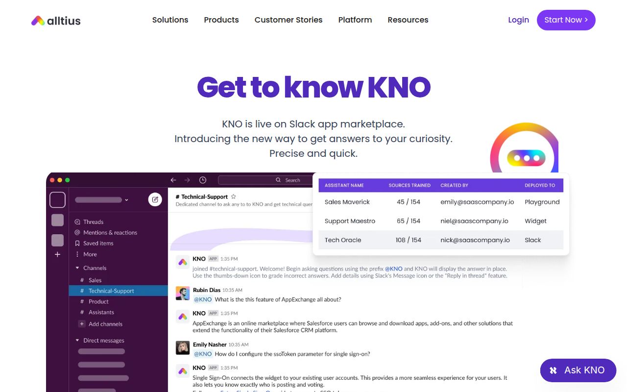 KNO by Alltius homepage screenshot