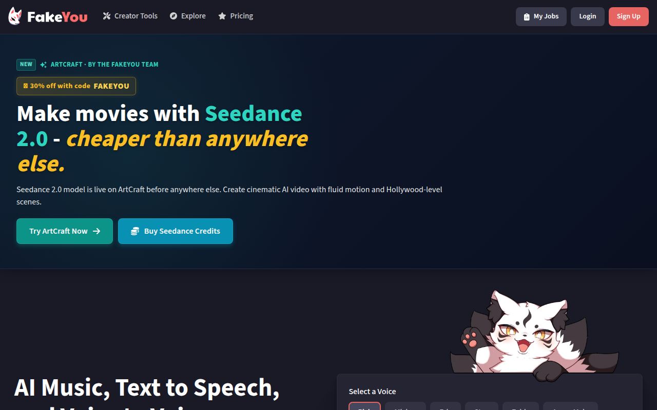 FakeYou homepage screenshot