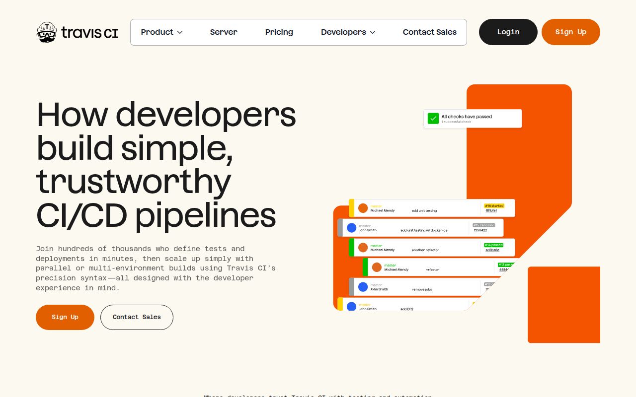 Travis CI homepage screenshot