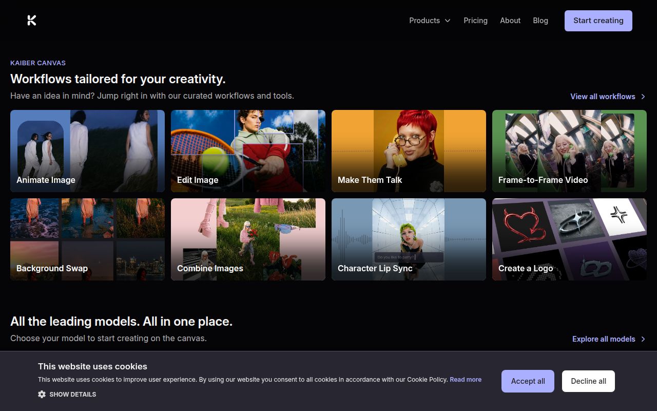 Kaiber.ai homepage screenshot
