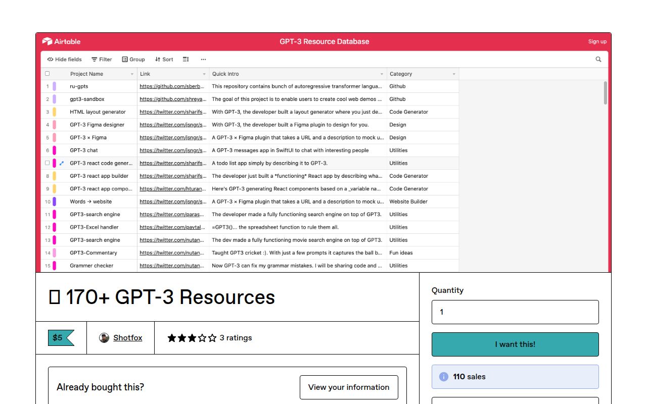 170+ GPT-3 Resources homepage screenshot
