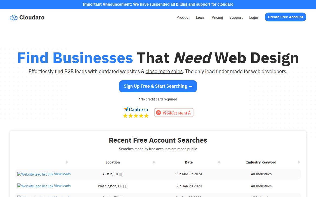 Cloudaro.io homepage screenshot