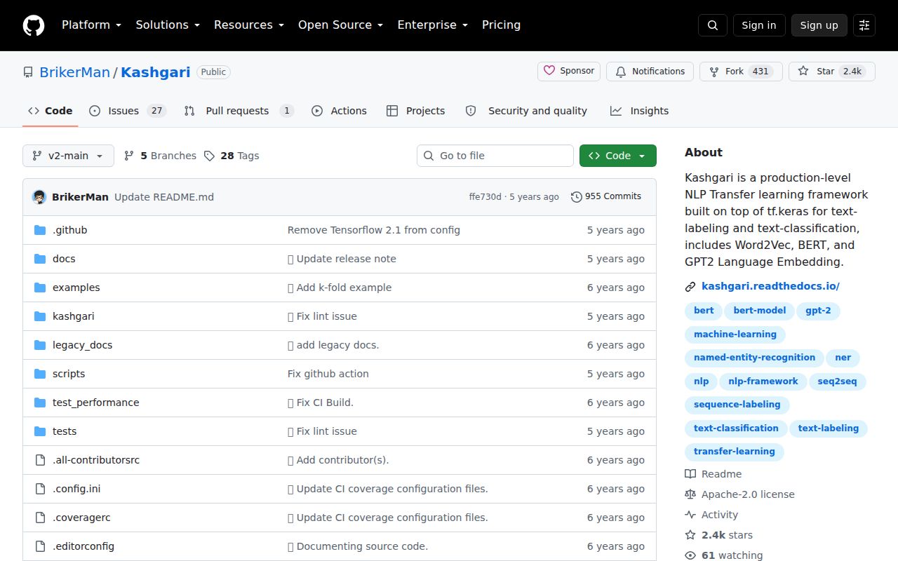 Kashgari homepage screenshot