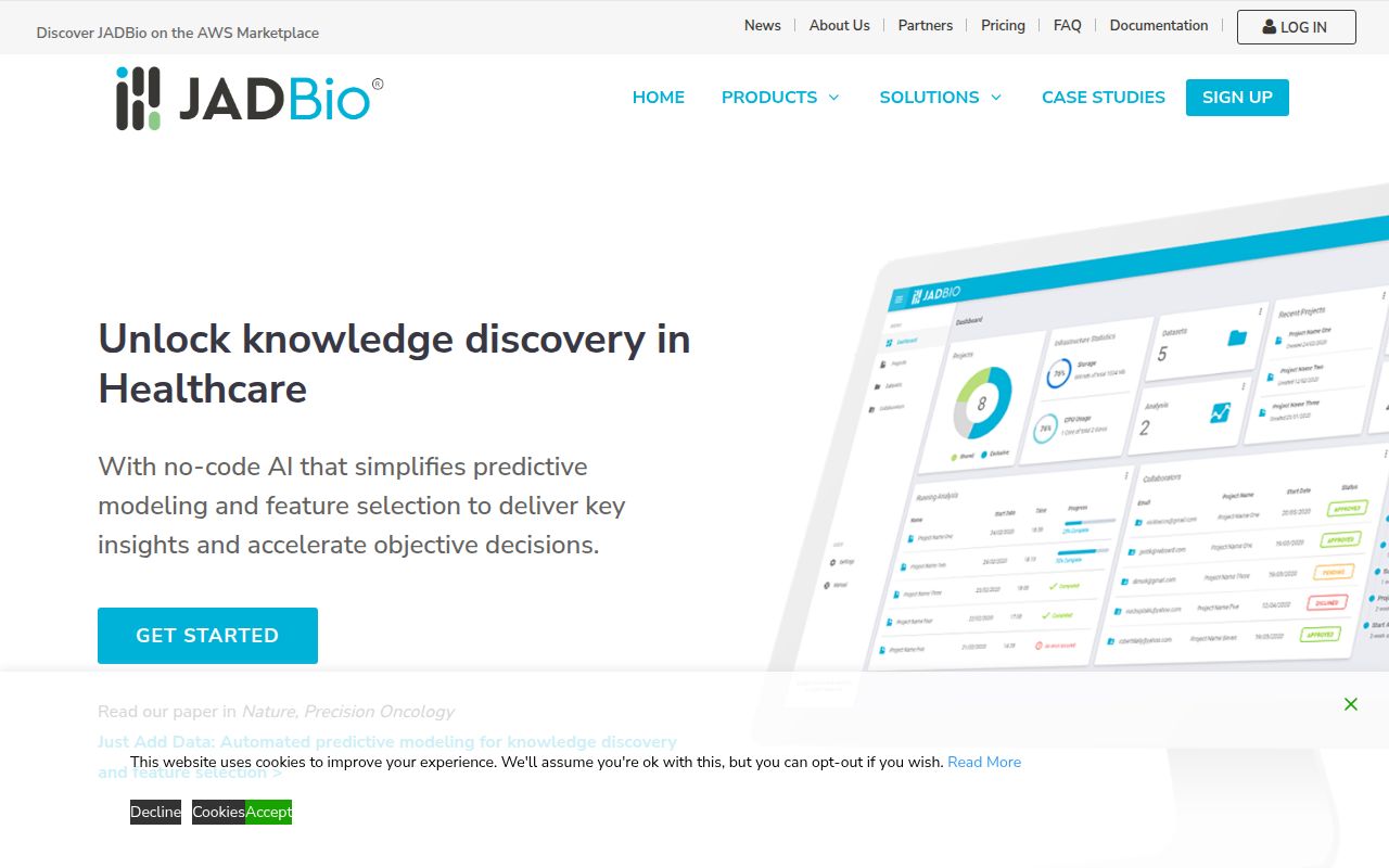 Jadbio homepage screenshot