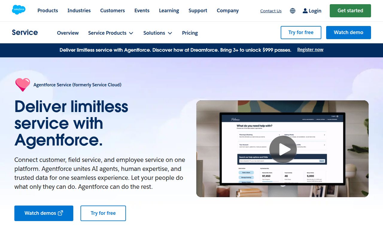 Salesforce Service Cloud homepage