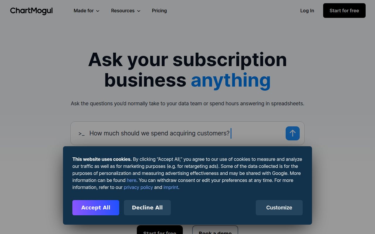 ChartMogul homepage screenshot