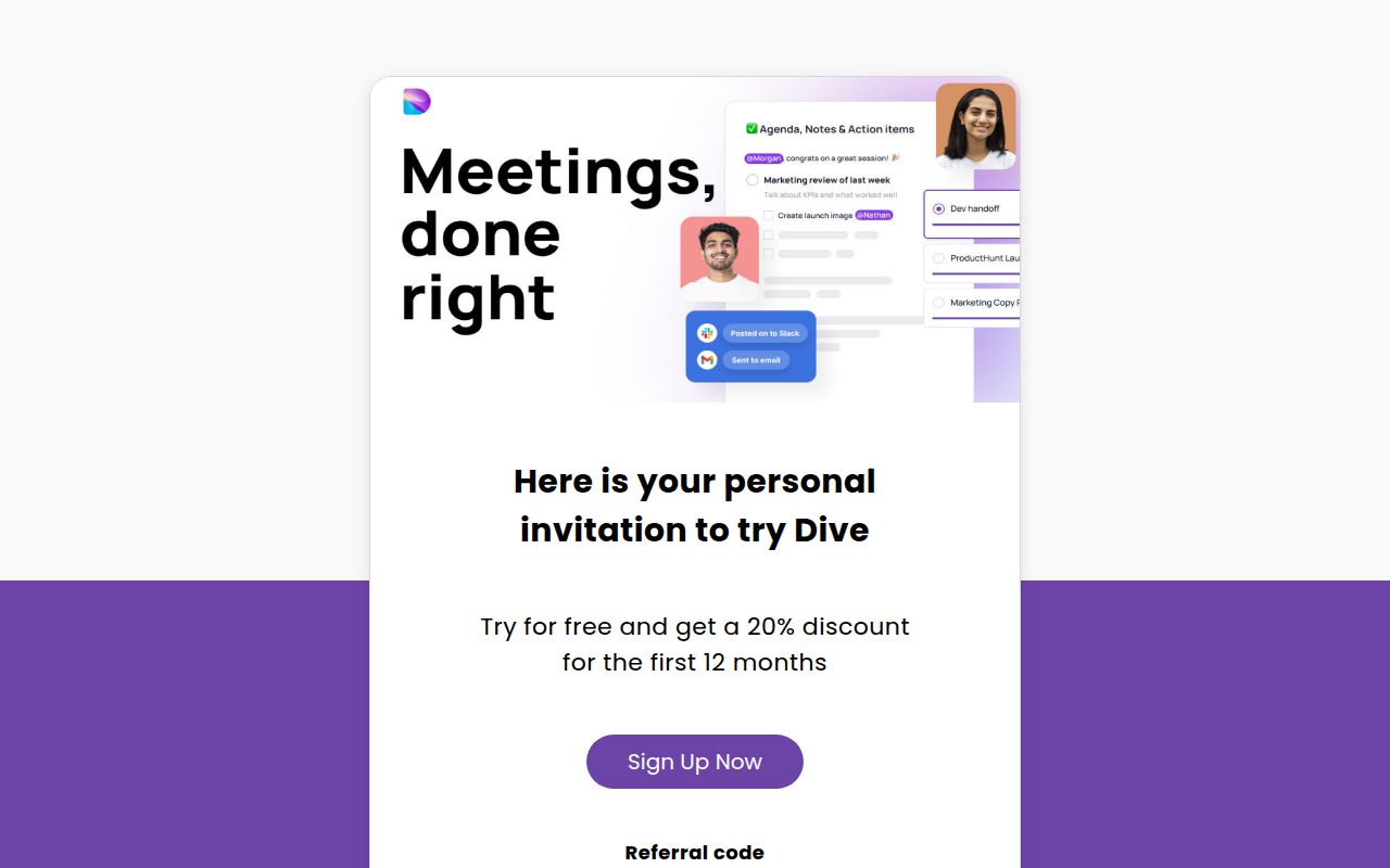 Dive homepage screenshot