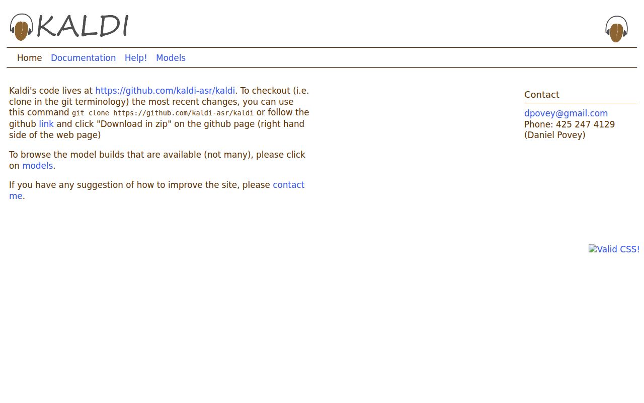 Kaldi Speech Recognition Toolkit homepage screenshot