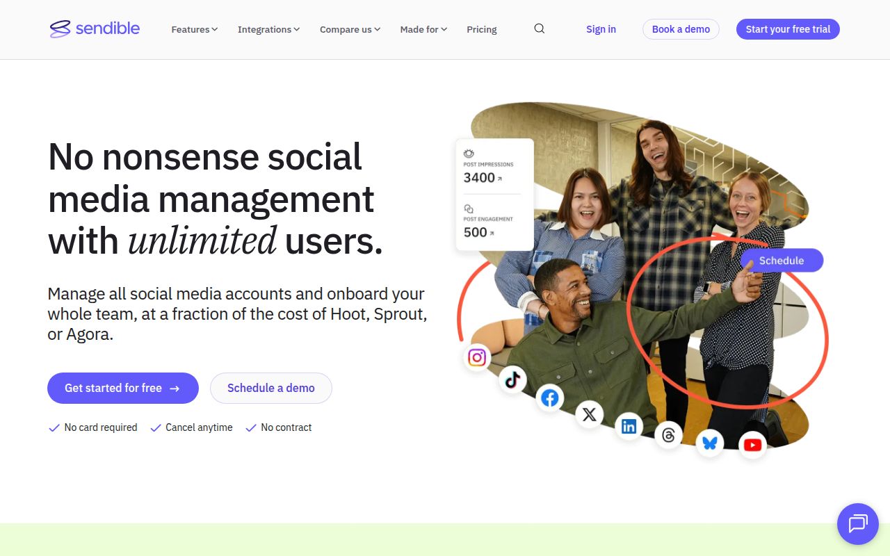 Sendible homepage screenshot