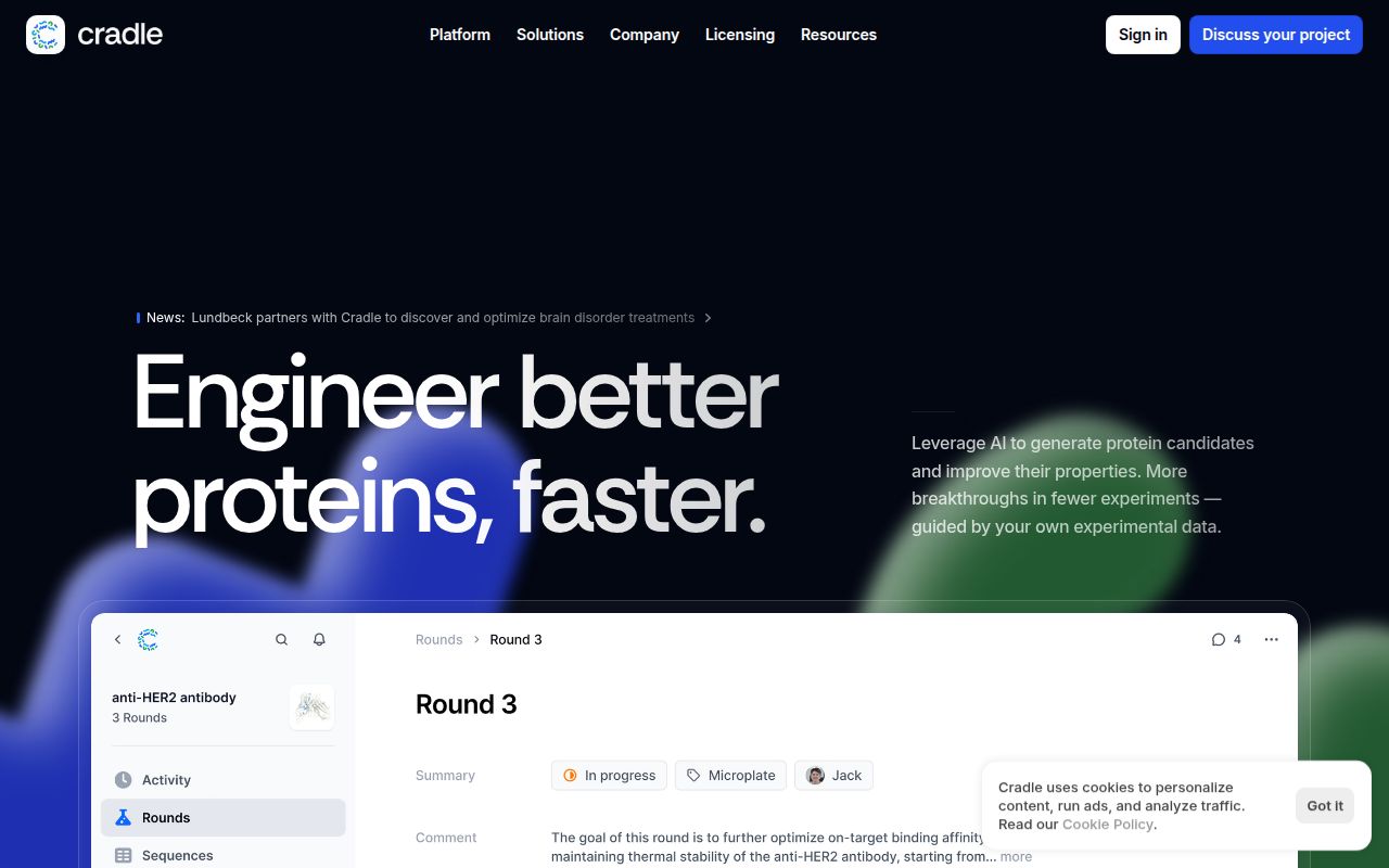 Cradle homepage screenshot