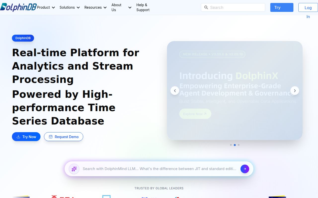 DolphinDB homepage screenshot