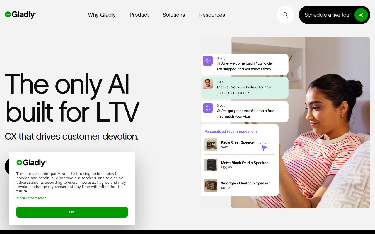 Gladly homepage screenshot