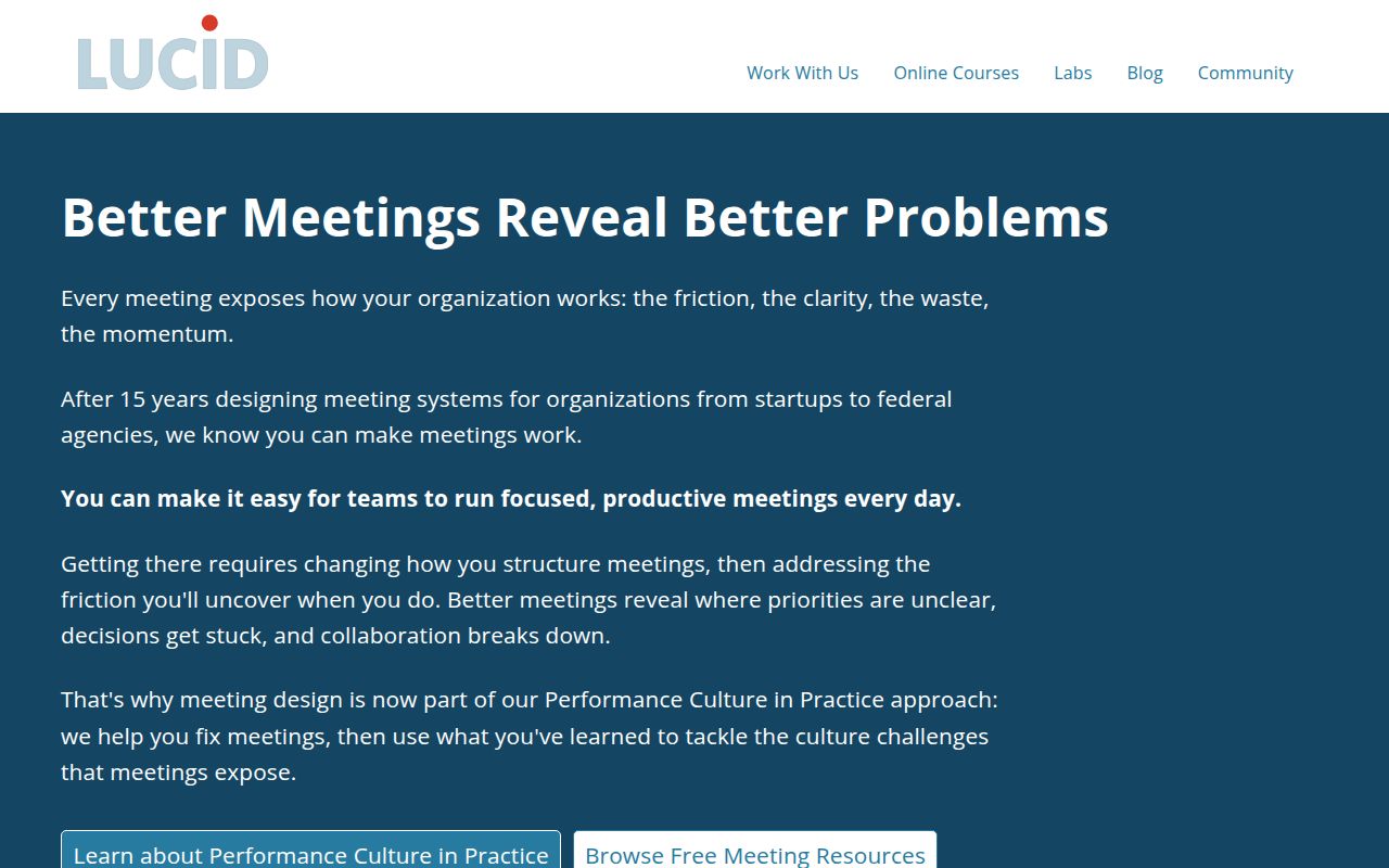 Lucid Meetings homepage screenshot