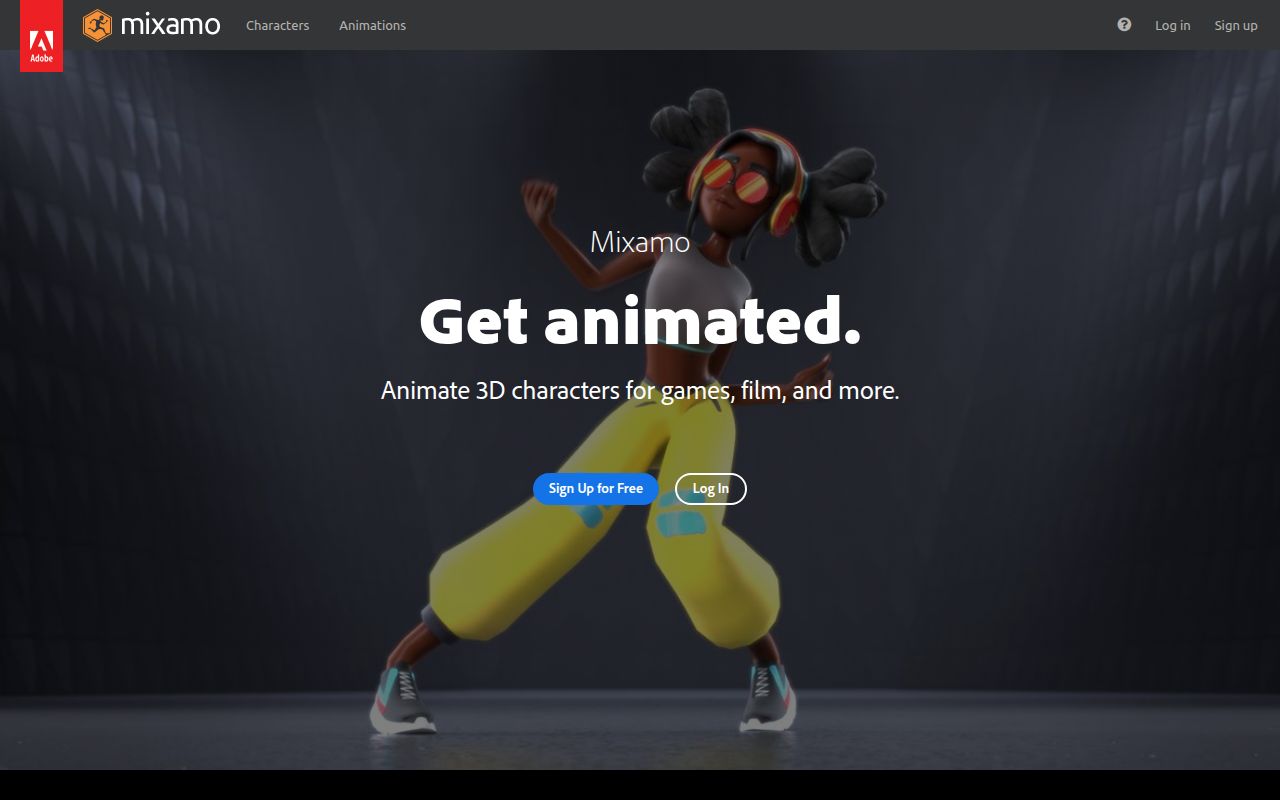 Mixamo homepage screenshot
