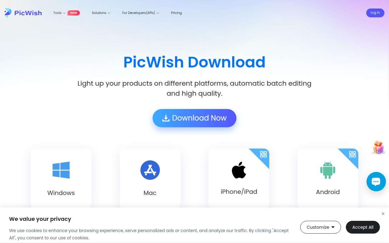 PicWish for Windows homepage screenshot