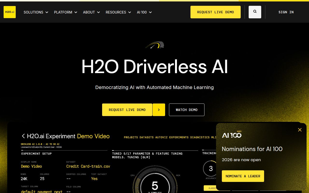 H2O Driverless AI homepage screenshot