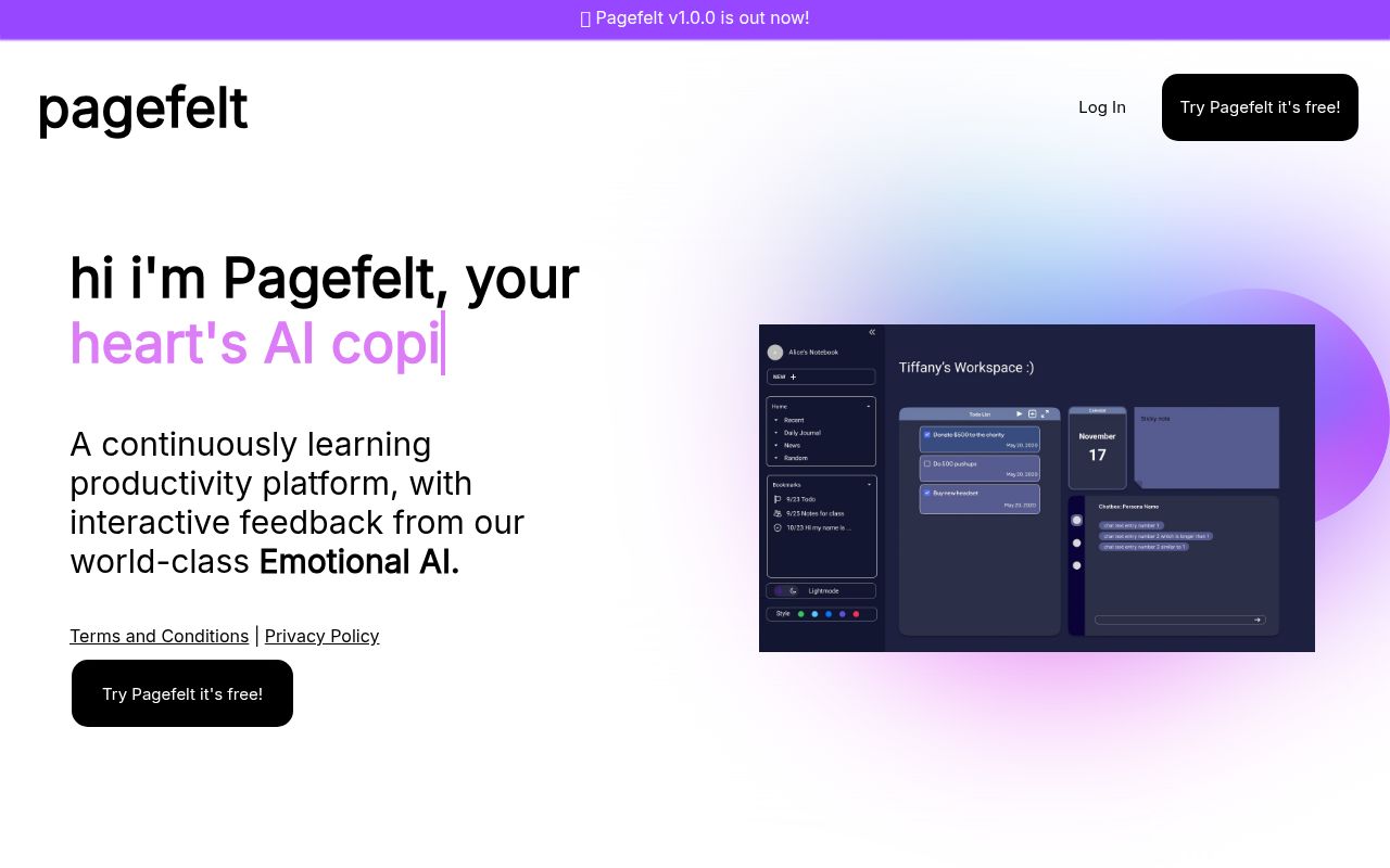 Pagefelt homepage screenshot