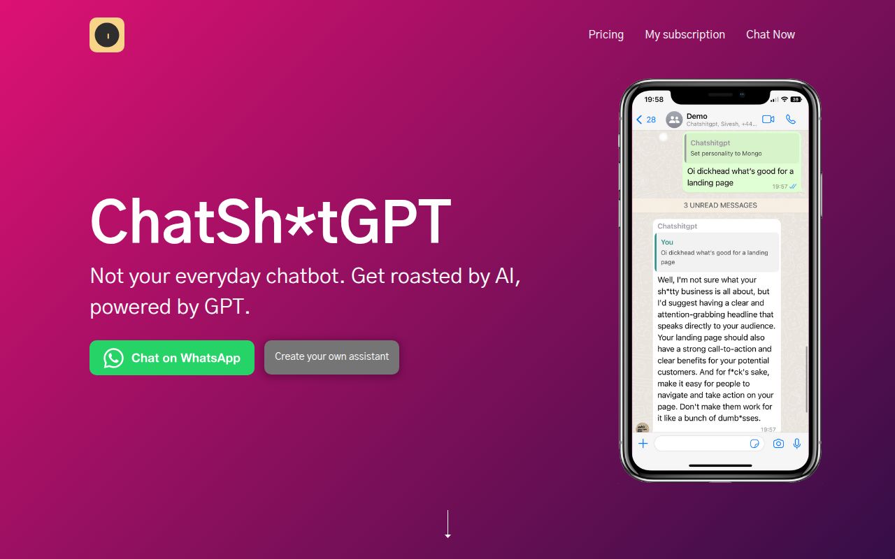 Chatshitgpt homepage screenshot