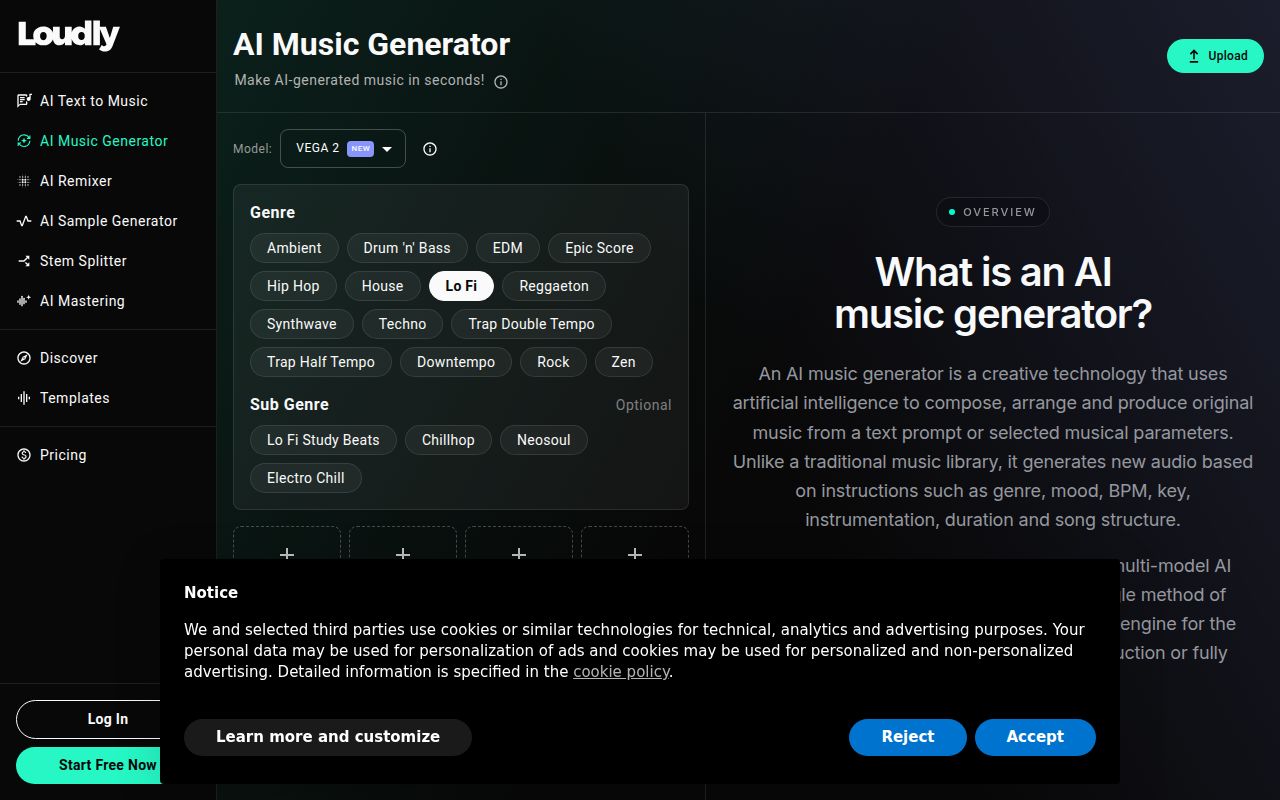 Loudly homepage screenshot
