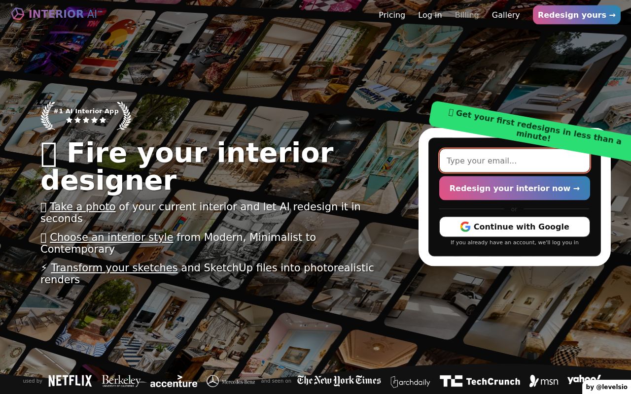 InteriorAI homepage