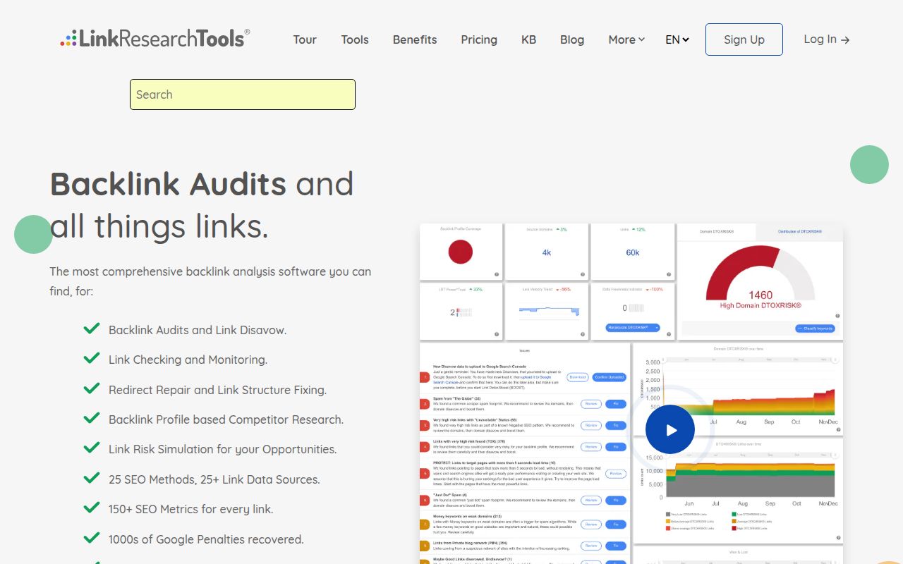 LinkResearchTools homepage screenshot